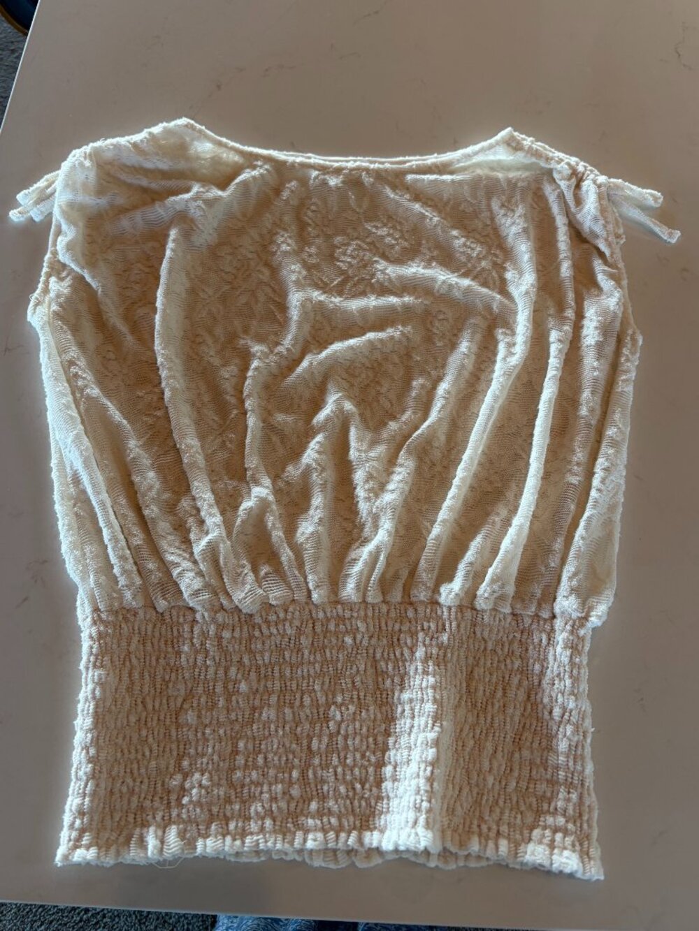 Anthropologie Deletta Ivory Sheer Floral Lace Blouson Top S Boho